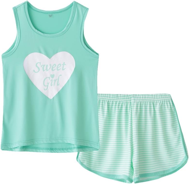 Big Kids Girls Sleeveless Sleepwears Hearts Shape Striped Pajama Nightgown