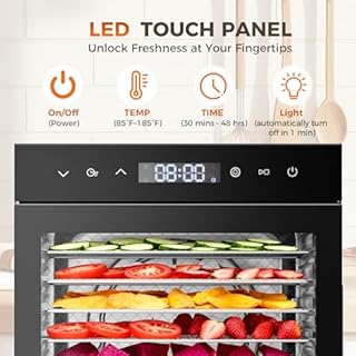 OLIXIS Food Dehydrator Machine, 500W Jerky Dehydrators with 8 Stainless Steel Large Trays, 185°F Temperature Control & 24H Timer Food Dryer for Fruit Meat Herb Dog Treats, Black