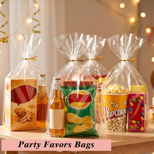 Image of woric 60PCS Clear Gift Bags 10 x 14 Inch Cellophane Wrap Bag | Goodie Bags Treat Bags for Cookies Candy Halloween Birthday Party Favors Baby Shower Bakery (with 60 Twist Ties)