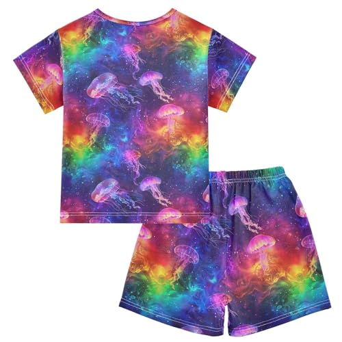 ALAZA Rainbow Jellyfish in The Galaxy Pajama Set Short Sleeve Sleepwear Soft Lounge Nightwear2