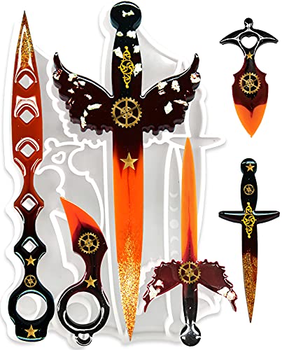 Dagger Resin Molds,Funstorm Sword Epoxy Molds for Resin Casting with 6 Different Unique Pattern, Hight Quality Silicone molds for epoxy Resin,Dagger Silicone Molds for Keychain, Decoration, Cosplay