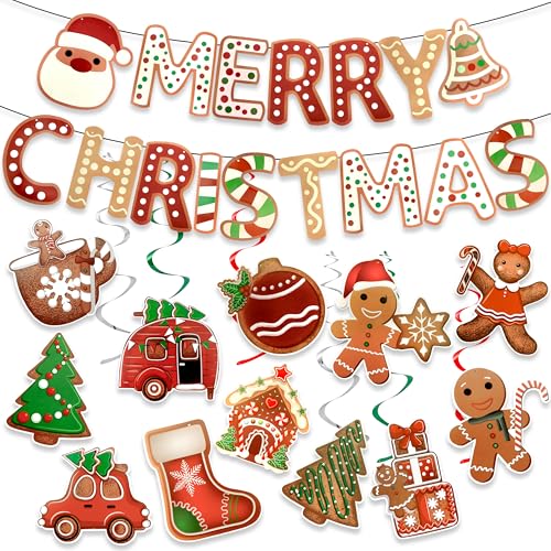 FASOTY Gingerbread Party Decorations Gingerbread Merry Christmas Banner Gingerbread Theme Christmas Decorations Pre-Assembled Ginger Bread Christmas Decor Christmas Holiday Party Supplies Home Office Fireplace Decoration