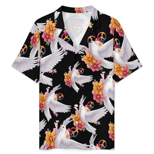 Peace Sign Dove White Pigeon Flowers Mens Pajamas Set Short Sleeve Shirt And Shorts Sleepwear PJ Sets Loungewear3