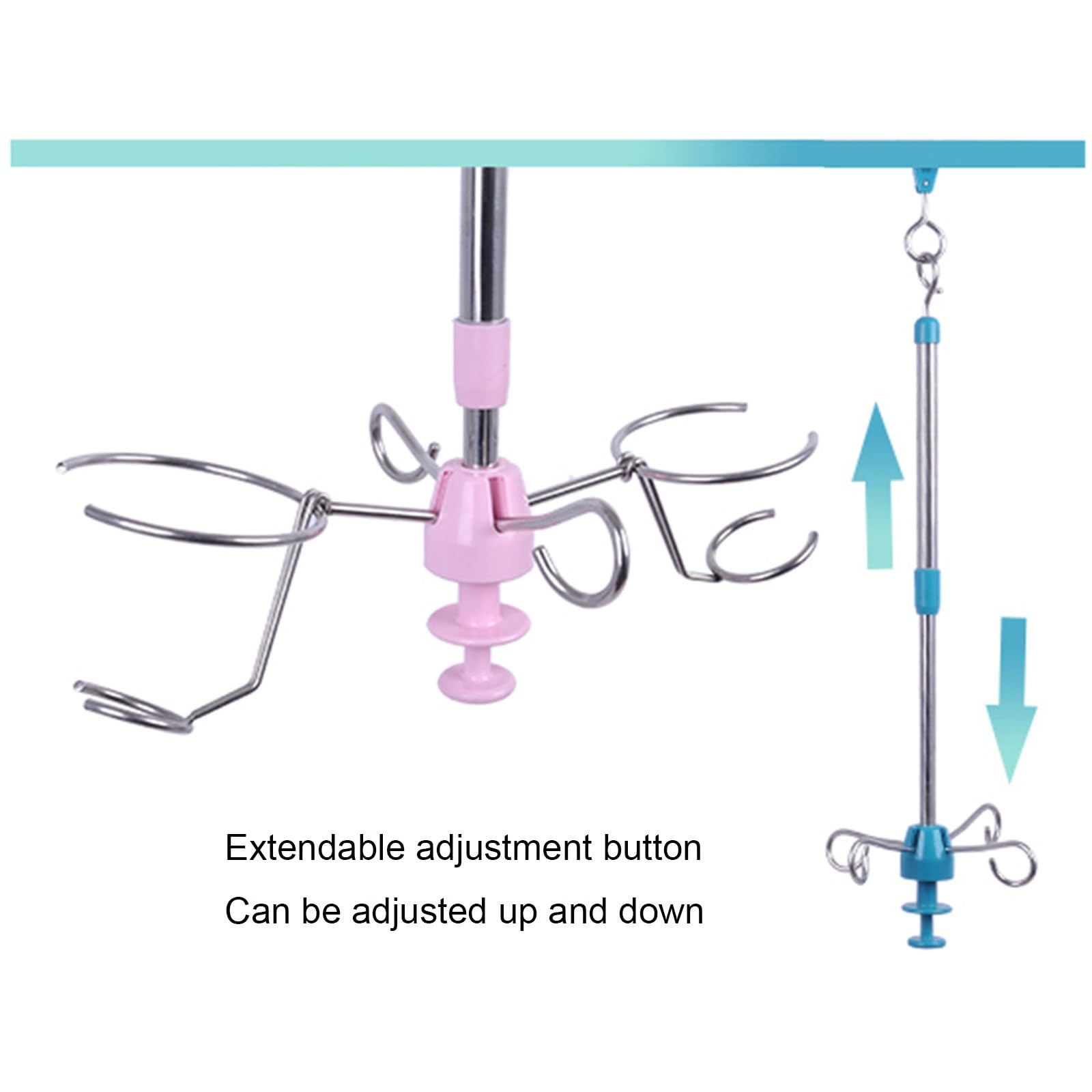 Portasueros Rosa Portabotellas de Acero Inoxidable con Riel de Instalación de Aleación de Aluminio Diseño Ajustable Montaje en Techo for Una Instalación Segura Diseño de Múltiples Ganchos(Pink- with h
