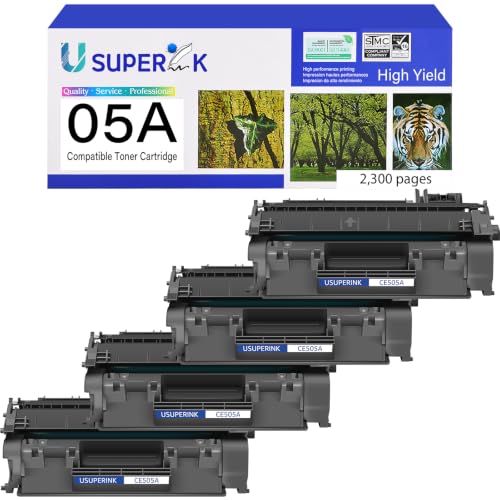 Image of USUPERINK CE505A Black Toner Cartridge Compatible Replacement for HP 05A | CE505A Work with LaserJet P2030 P2035 P2035N P2050 P2055 P2055D P2055DN P2055X Printer (4-Pack)