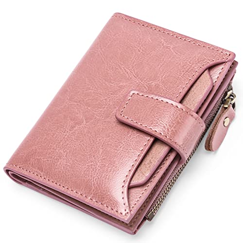 Wallets for Women Genuine Leather Wallets Credit Card Holder with RFID Blocking Large Capacity (Prink)