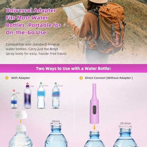 Image of Hibbent Portable Bidet for Travel, High Pressure Electric Handheld Bidet Sprayer, 350-550ML Expandable Bottle for Personal Hygiene, USB-C Rechargeable Waterproof, Travel Sprayer for Women & Men, Pink