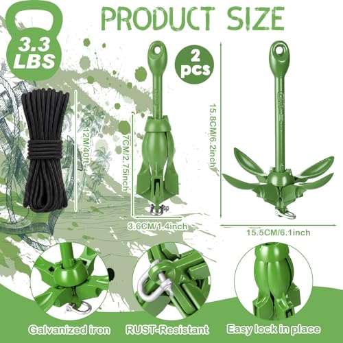 Image of Lounsweer 2 Pack 1.5 /3.5 lb Marine Kayak Anchor Kit Folding Grapnel Anchor Kit Boat Kayak Fishing Accessories for Small Boats Kayaks Canoe Paddle Boards