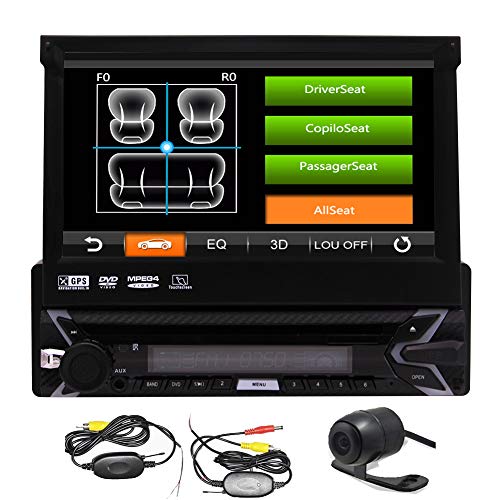 1Din Car Stereo GPS Navigation Automotive Parts Bluetooth Single 1 Din Radio Autoradio GPS in Dash Head Unit with 8GB SD Map Card 7 Inch Capacitive Touchscreen Auto CD DVD Player with Backup Camera