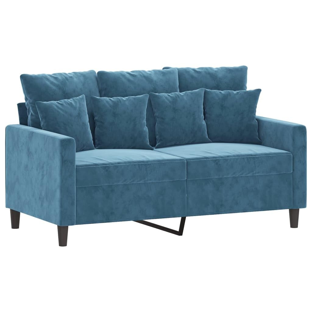 Set di 2 divani in velluto blu, comodo divano a 2 posti con cuscino, robusto telaio in metallo, per soggiorno, design moderno, 120 cm e 140 cm
