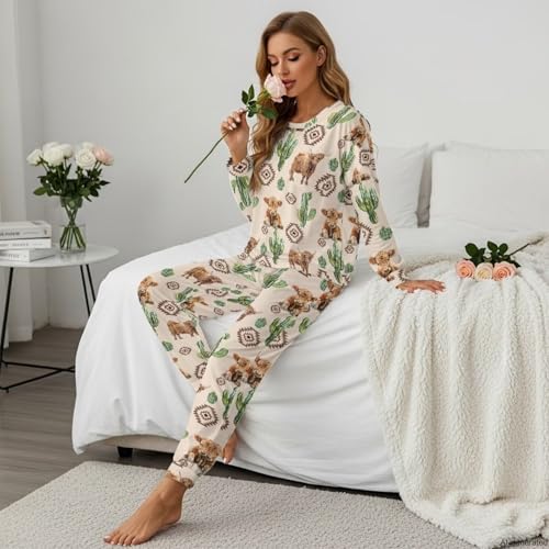 Image of Women's 2 Piece Printed Pajama Set Long Sleeve Sleepwear Set with Long Pants Casual Lounge Sets with Pocket