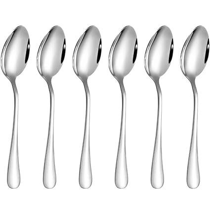 Teaspoons set of 6 Stainless Steel Classic Bead Teaspoons Dessert Spoon Stainless Steel Teaspoons Mirror Finish & Modern Design with Scalloped Edge Used in a Home Kitchen or Dining Room