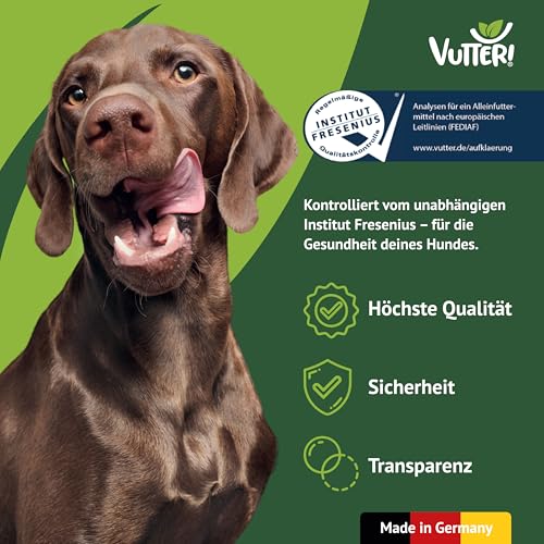 VUTTER Nassfutter Wie Rind & Huhn, 12x400 g: Hundefutter Vegan - Alleinfutter für Hunde - Fleischähnlich für hohe Akzeptanz - Sojaprotein für Muskeln, Zink für Haut & Fell, Kalzium für Zähne & Knochen