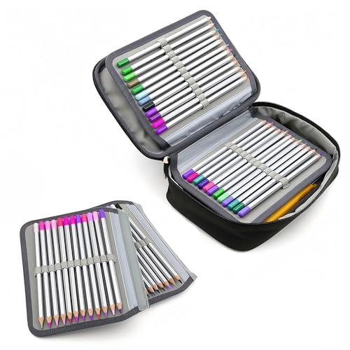 Image of Eiyye Portable Colored Pencil Case Pencil Organizer Holds 72 Pencils Large Capacity Zippered Pencil Holder for Colored Pencils,Pen not included(Black)