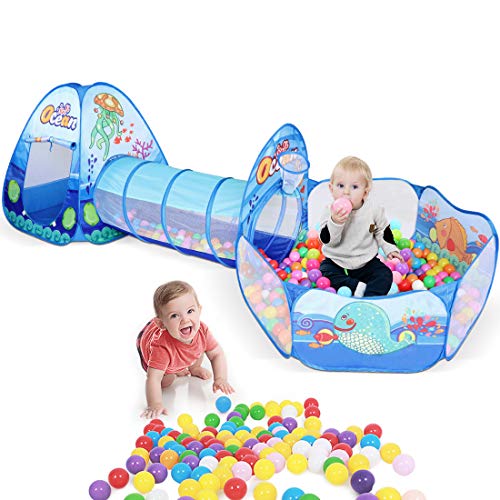 ZNCMRR Kids Play Tunnel Tent Crawl Tunnel & Ball Pit with Basketball Hoop Foldable Ocean Series Tents for Boys Girls Babies Toddlers for Indoor Outdoor Pop-Up Tent
