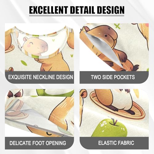 ALAZA Capybara Heart Green Pajamas Short Sleeve 2 Piece Sleepwear Top and Bottom Pajama Set Unisex4