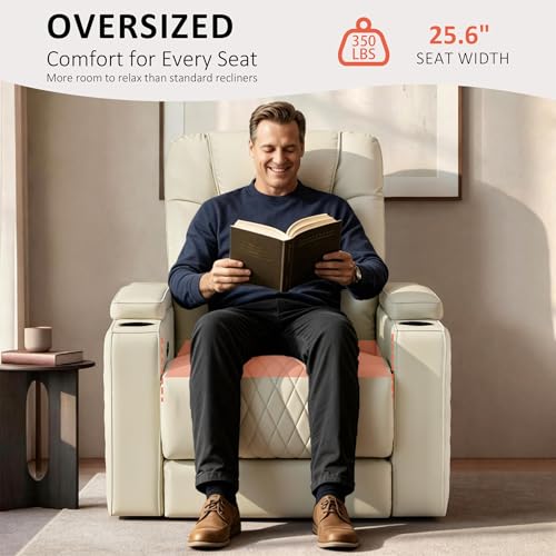 Image of MCombo Oversized Power Recliner Chair with Adjustable Headrest & LED Light for Adults, Zero Gravity Recliner with USB & Type C Ports, Cup Holders for Living Room & Home Theater, Faux Leather HTS401