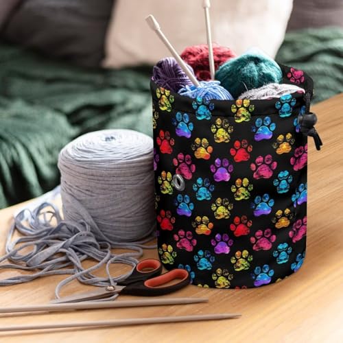 Image of Sellikakes Yarn Bag Crochet Storage Organizer, Coloful Dog Paw Knitting Skein Ball Holder Portable Yarn Holder Crochet Organizer for Crocheting Project, Crochet Accessories, Needles