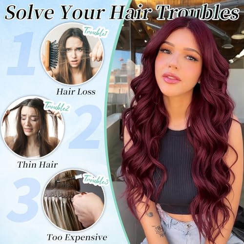 Image of KooKaStyle Wavy Thick Clip in Hair Extensions 20 inch Burgundy