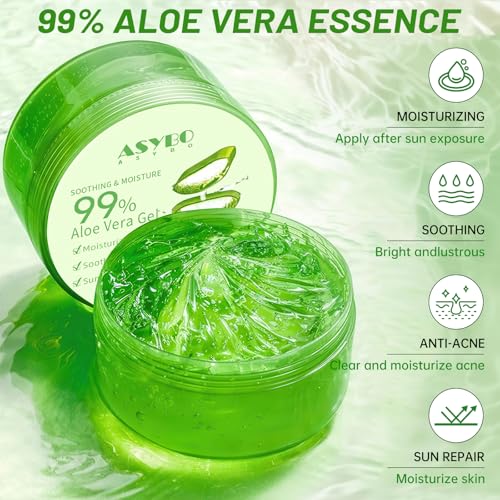 ASYBO 300 ML Aloe Vera Gel – 99% reine Bio-Aloe Vera Feuchtigkeitscreme für Gesicht und Körper, natürliche Aloe-Creme für trockene Haut, Sonnenbrand, Akne
