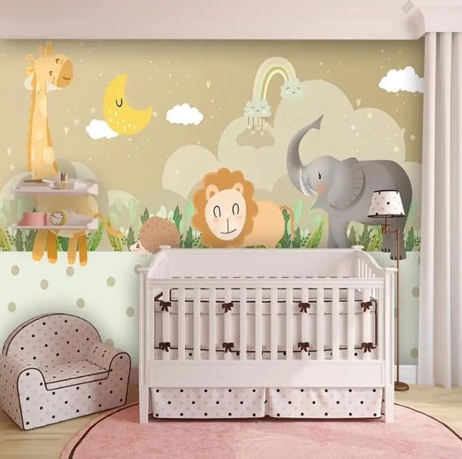 Papier peint photo 3D forêt dessin animé pour émerveiller la chambre de bébé
