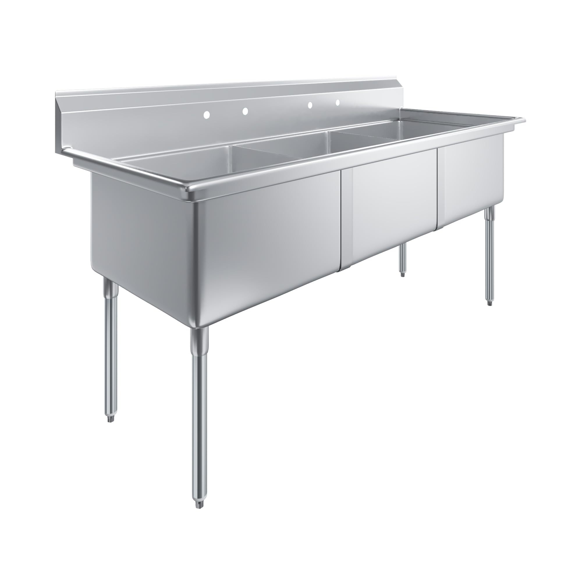 AmGood 3 Compartment Commercial Sink - 78 x 30 in. Overall - 24 x 24 x 14 in. Bowls - NSF 18-Gauge 304 Stainless Steel Restaurant Prep &amp; Utility Sink (No Faucet)