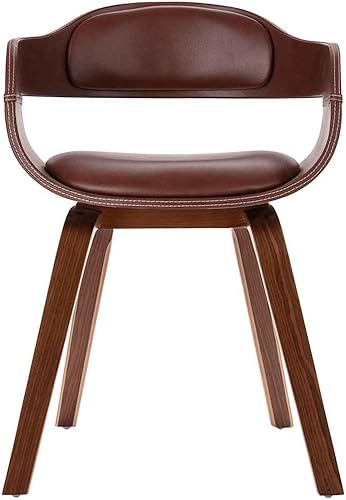 Miniatura 3 de Brown Faux Leather Dining Chair, Ergonomic Kitchen Seating, Comfortable Dining Room Furniture, Bentwood Accent Chair