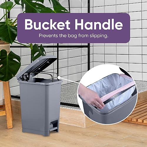 Image of Superio Slim Trash Can with Foot Pedal - 6.5 Gallon Step-On Trash Can with Lid, Medium Plastic Garbage Can, Trashcan for Bathroom, Kitchen, Office, Bedroom, Dorm, Patio - Onyx Grey, 2