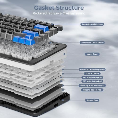 Image of Redragon K681 Wireless Mechanical Keyboard, Gasket Mounted RGB Gaming Keyboard with Volume Knob, MDA-Profile, Pre-Lubed Linear Switches, 81 Keys 75％ Tri-Mode Hot Swappable for PC /Xbox /Ps4 /5 (Blue)