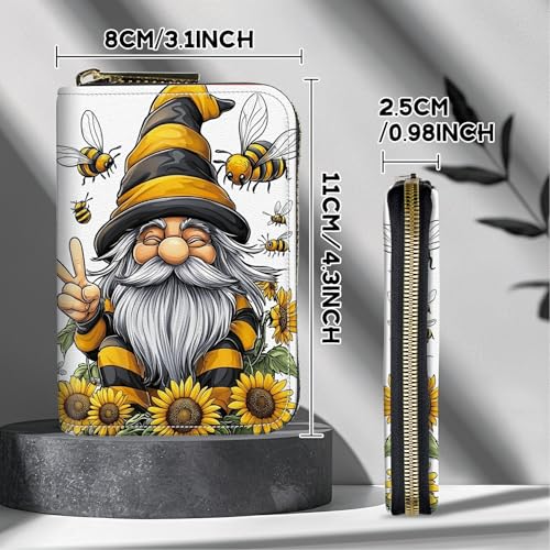 Image of Cute Credit Card Holder with Zipper, Bee Dwarf Sunflower RFID-Blocking Card Case Small Wallet for Women Men, Multi-slot Card Organizer Case Travel Accordion Wallet
