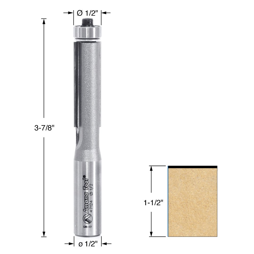 Amana Tool - 47124 Carbide Tipped Flush Trim 1/2 Dia x 1-1/2