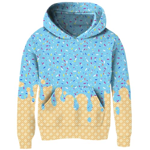 Image of Ahegao Teens Girl's Yellow Blue Hooded Sweatshirts for 12-14 Years Ice Cream Print Hoodies Sweatshirt Pullover for Youth