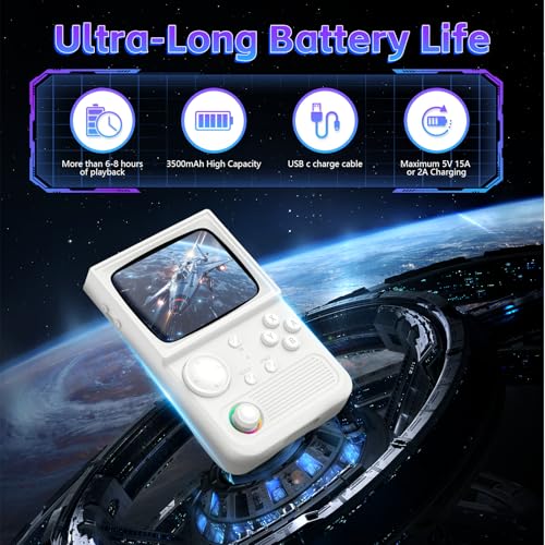 Image of R36T Retro Game Console, Handheld Game Console with 3.5in IPS HD Screen, Video Game Consoles Supports WiFi Networked Fighting and OTG, 3500mAh Battery, 64GB TF Card, White