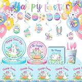 BlissfulDestiny Easter Party Supplies Set, Easter Theme 331 Pieces with Plates, Napkins, Cups,...