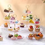 Patelai 4 Sets 3 Tier Christmas Crystal Acrylic Clear Cake Stand with Gold Round Holder Acrylic Christmas Cupcake Stand Holder for Home Wedding Holiday Birthday Tea Party(Clear)
