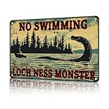Aluminum Metal Signs No Swimming Loch Ness Monster Metal Tin Sign for Home Kitchen Retro Decor Yard Garden Outdoor 12×8 Inches