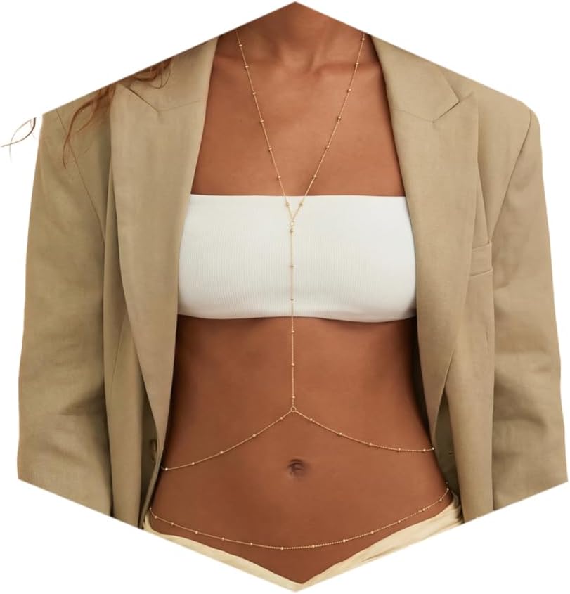 14K Gold Plated Body Chains for Women, Sexy Layered Belly Waist Chain Crossover Bikini Bra Chain, Summer Beach Rhinestone Body Jewelry