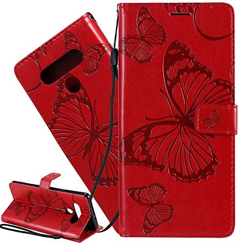 ISADENSER LG Stylo 6 Flip Case LG Stylo 6 Wallet Case LG Stylo 6 Case Butterfly [Business Embossing] [Kickstand Flip] [Card Slot] [Magnetic Clasp] Flip Cover Phone Case for LG Stylo 6 Red Butterfly KT