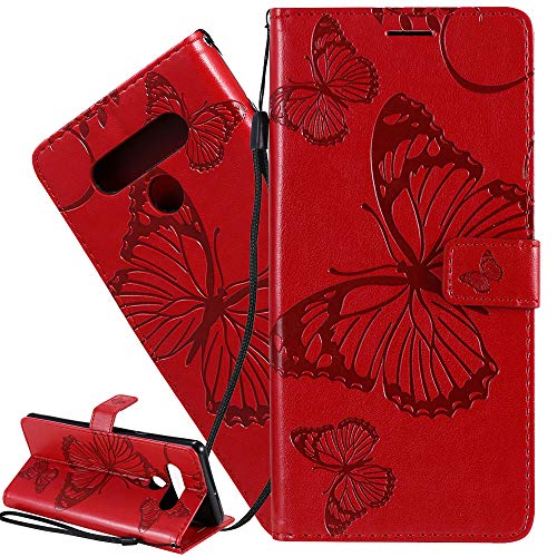Isadenser Lg Stylo 6 Flip Case Lg Stylo 6 Wallet Case Lg Stylo 6 Case Butterfly [Business Embossing] [Kickstand Flip] [Card Slot] [Magnetic Clasp] Flip Cover Phone Case For Lg Stylo 6 Red Butterfly Kt #TOP3