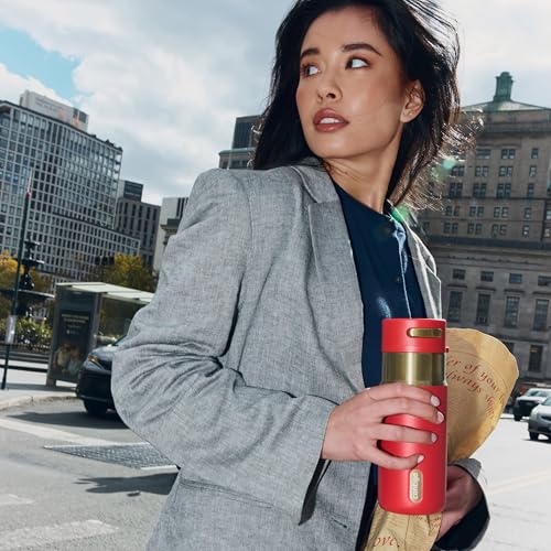 Image of Contigo AutoSeal 16 oz Stainless Steel Vacuum-Insulated Water Bottle with Leakproof Push-Button Spout & Lock, Carry Strap, BPA-Free & Lead-Free, Dishwasher Safe