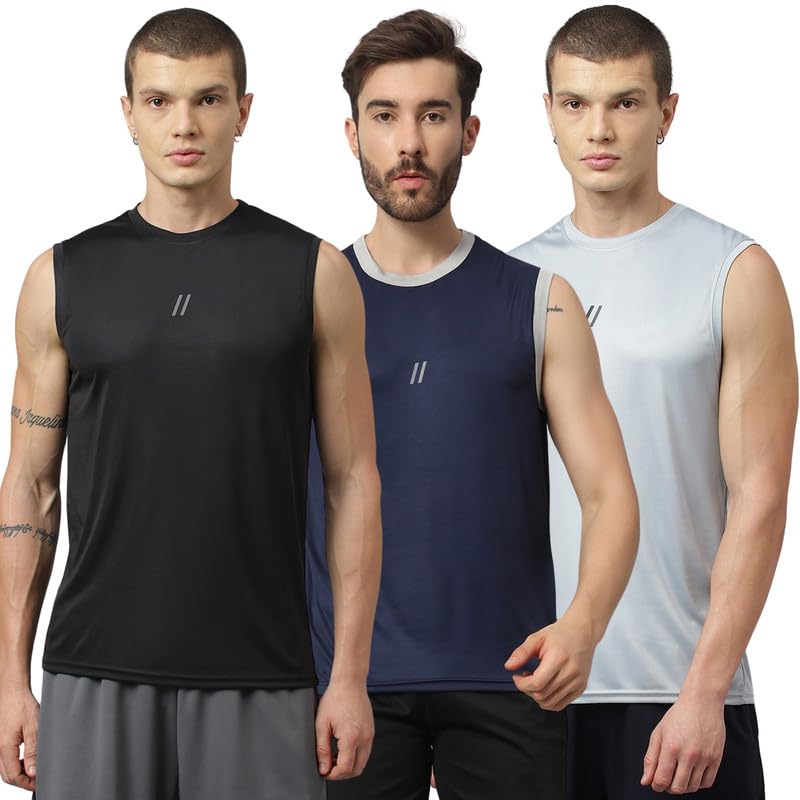 Image of ATICX Men's Polyester Sports Sleeveless T Shirt - Gym Vest, Workout Sando, Training Tank Top, Cut Sleeves Quick Dry Tee for Running, Swimming, Badminton, Fitness & Sports