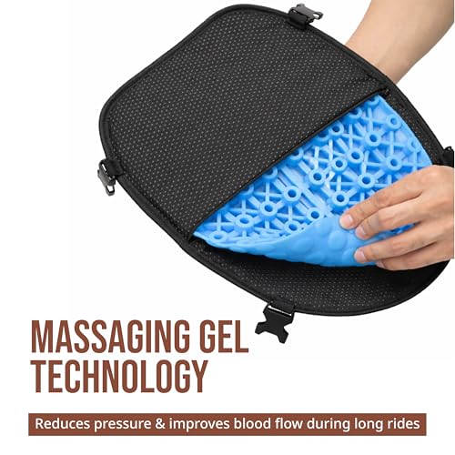 Image of Gel Motorcycle Seat Cushion - Supports Sit Bones, Tailbone, and Buttock Muscles - Absorbs Micro-Shocks and Road Jerks, Suitable for All Motorbikes, Waterproof (Black)