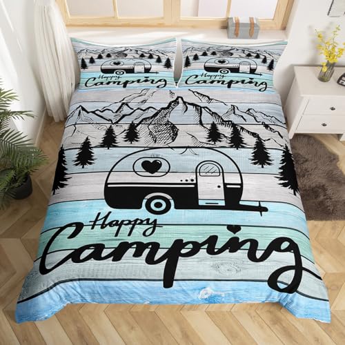 Loussiesd Camper Bettwäsche Set Happy Camping Bettwäsche 135x200cm...