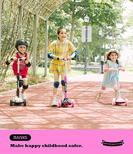 SULIVES Kick Scooter for Kids 3 Wheel Scooter 3 Adjustable Height Lean to Steer with PU Flash Wheel for Ages 3-5 6-12 Children Girls and Boys Rose Red - Thumbnail 6