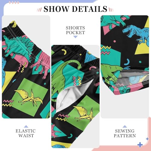 ZZXXB Dinosaur Geometry Print Boys Long Pants Soft Trousers Elastic Waist Kids Lounge Bottoms with Pockets S-XL4