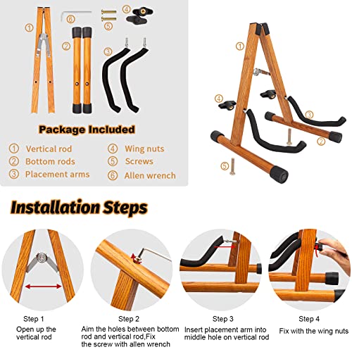 Guitar Stand, Muscab Wood Guitar Floor Stand With Soft Foam Arms And Non-Slip Rubber Caps, A-Frame Guitar Holder Stand For Acoustic/Electric/Classical/Bass Guitar And More #TOP4