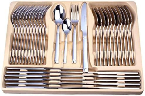 HEAVY 72 PIECE STAINLESS STEEL SILVER DETAIL SUPREME QUALITY CUTLERY CANTEEN SET