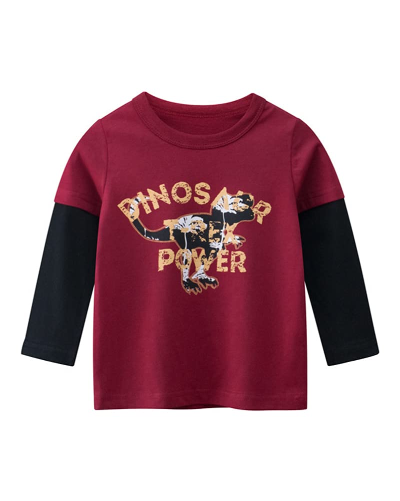 ARTMINE Toddler Baby Boys' Summer Cotton T-shirts Short Sleeve Crew Neck Cartoon Dinosaur Basic T Shirts, 2 Pack