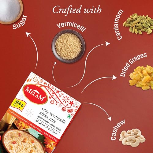 Image of Melam Easy Vermicelli Kheer Mix (200g) Pack of 9 | Instant Sweet & Creamy Semiya Payasam | Rich, Smooth & Delicious Indian Dessert in Minutes