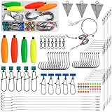 JOGFFDE Catfishing Tackle Making Kit Catfish Surf Fishing Rig with Catfish Floats Circle Hooks Leader Rigs Swivels Pyrmids Sinker Weights Sinker Slides (107pcs Kit)